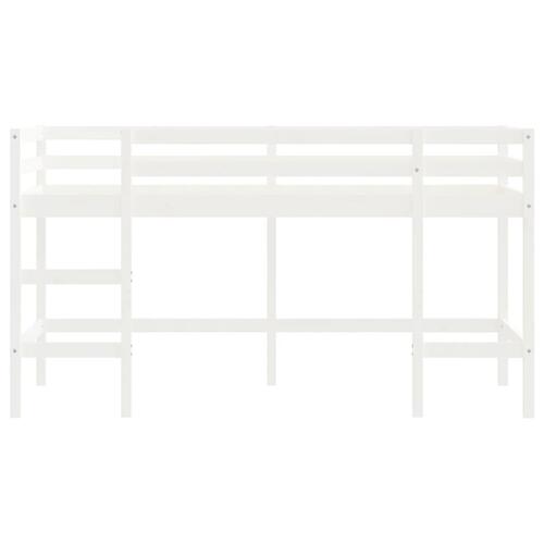 Højseng med stige 90x200 cm massivt fyrretræ hvid