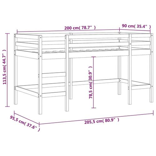 Højseng med stige 90x200 cm massivt fyrretræ hvid