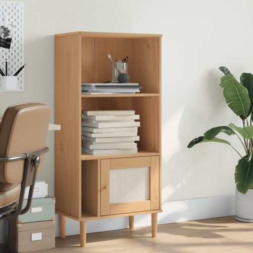 Bogreol SENJA med rattanlook - brun, 60 x 35 x 130 cm