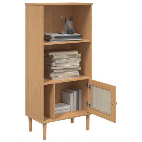Bogreol SENJA med rattanlook - brun, 60 x 35 x 130 cm