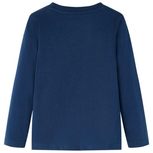 Langærmet T-shirt til børn str. 116 - marineblå med bjørn