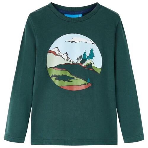 Langærmet T-shirt til børn str. 116 mørkegrøn