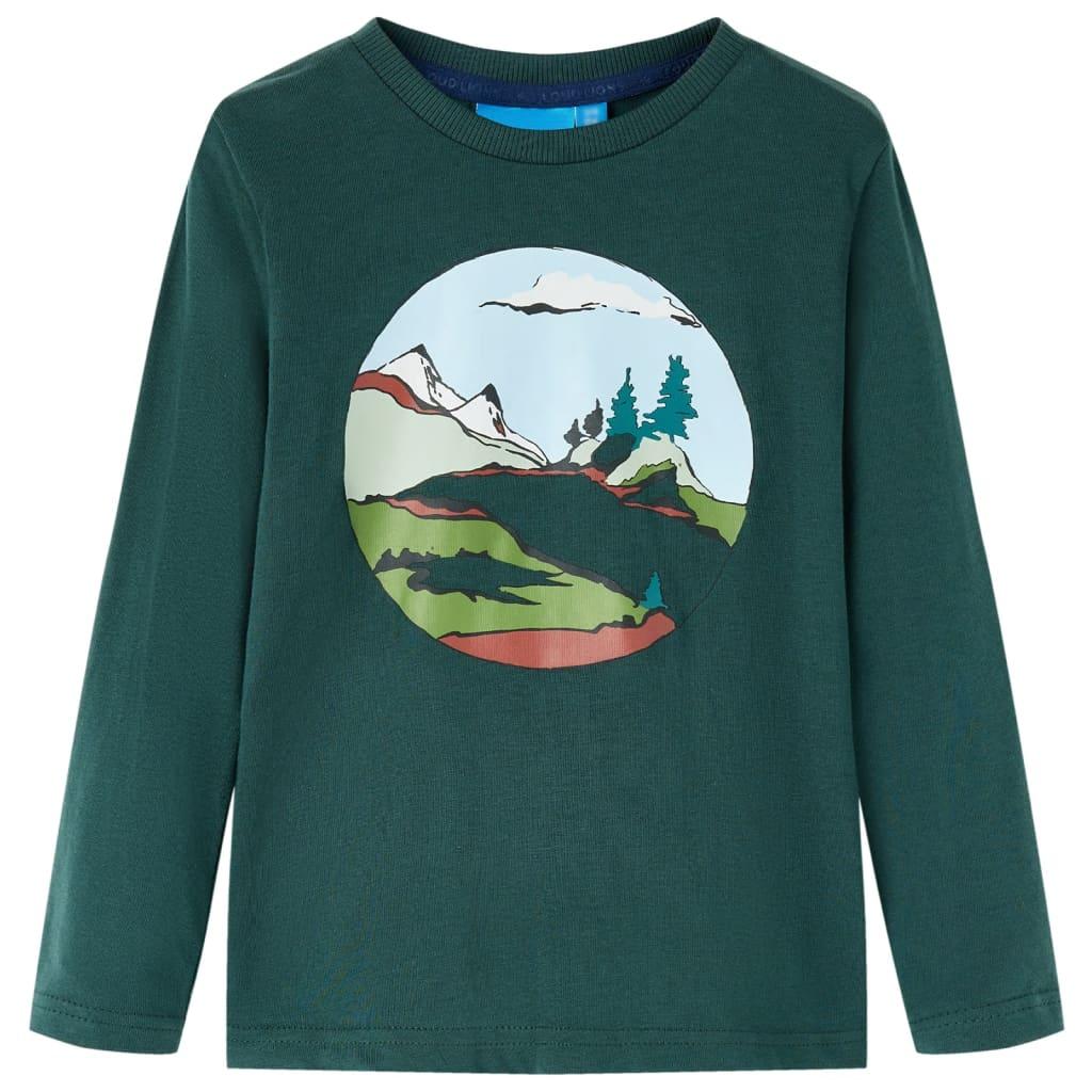 Langærmet T-shirt til børn str. 116 mørkegrøn