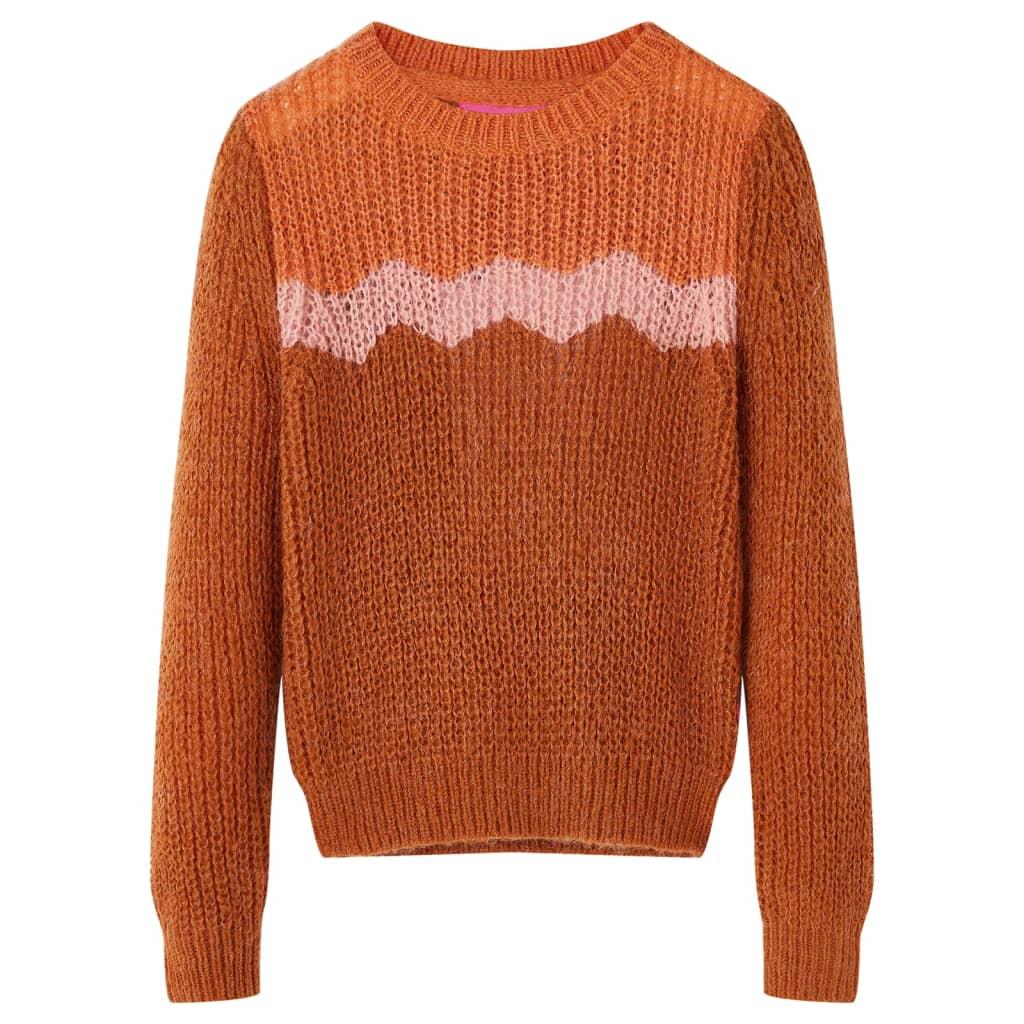 Sweater til børn str. 128 strikket cognacfarvet