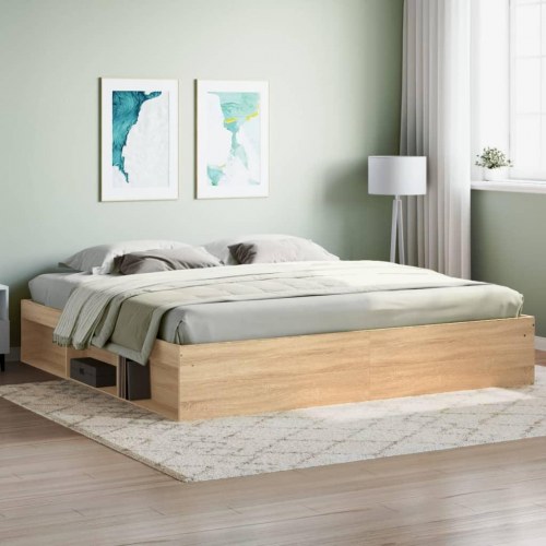 Sengeramme 200 x 200 cm - sonoma-eg med opbevaring