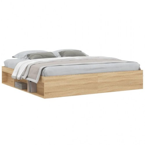 Sengeramme 200 x 200 cm - sonoma-eg med opbevaring