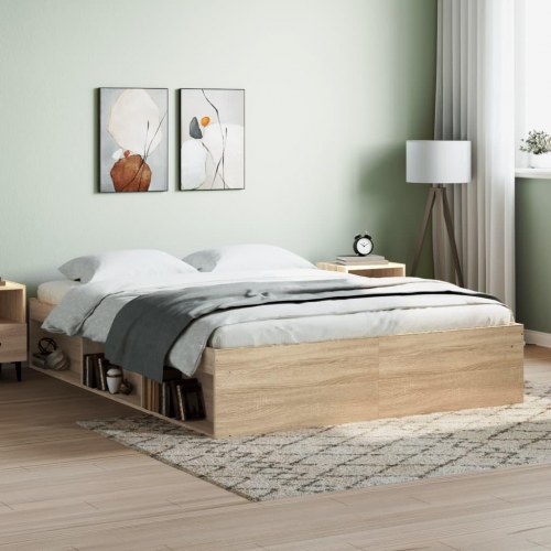 Sengeramme 140x200 cm - sonoma-eg med opbevaring