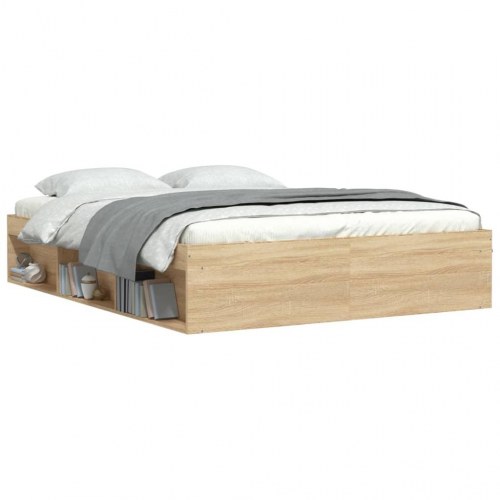 Sengeramme 140x200 cm - sonoma-eg med opbevaring