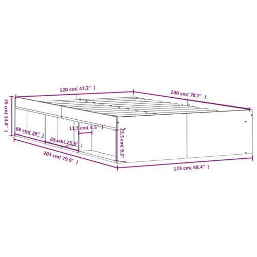 Sengeramme 120x200 cm - sonoma-eg med opbevaring