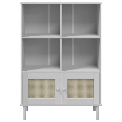 Skænk/reol SENJA 90×35×130 cm - rattanlook, massivt fyrretræ, hvid