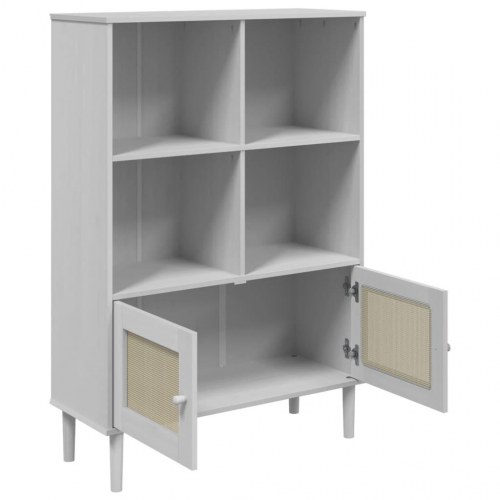 Skænk/reol SENJA 90×35×130 cm - rattanlook, massivt fyrretræ, hvid