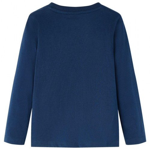 Langærmet børne-T-shirt med bjørneprint str. 92 - marineblå