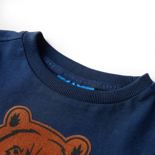 Langærmet børne-T-shirt med bjørneprint str. 92 - marineblå