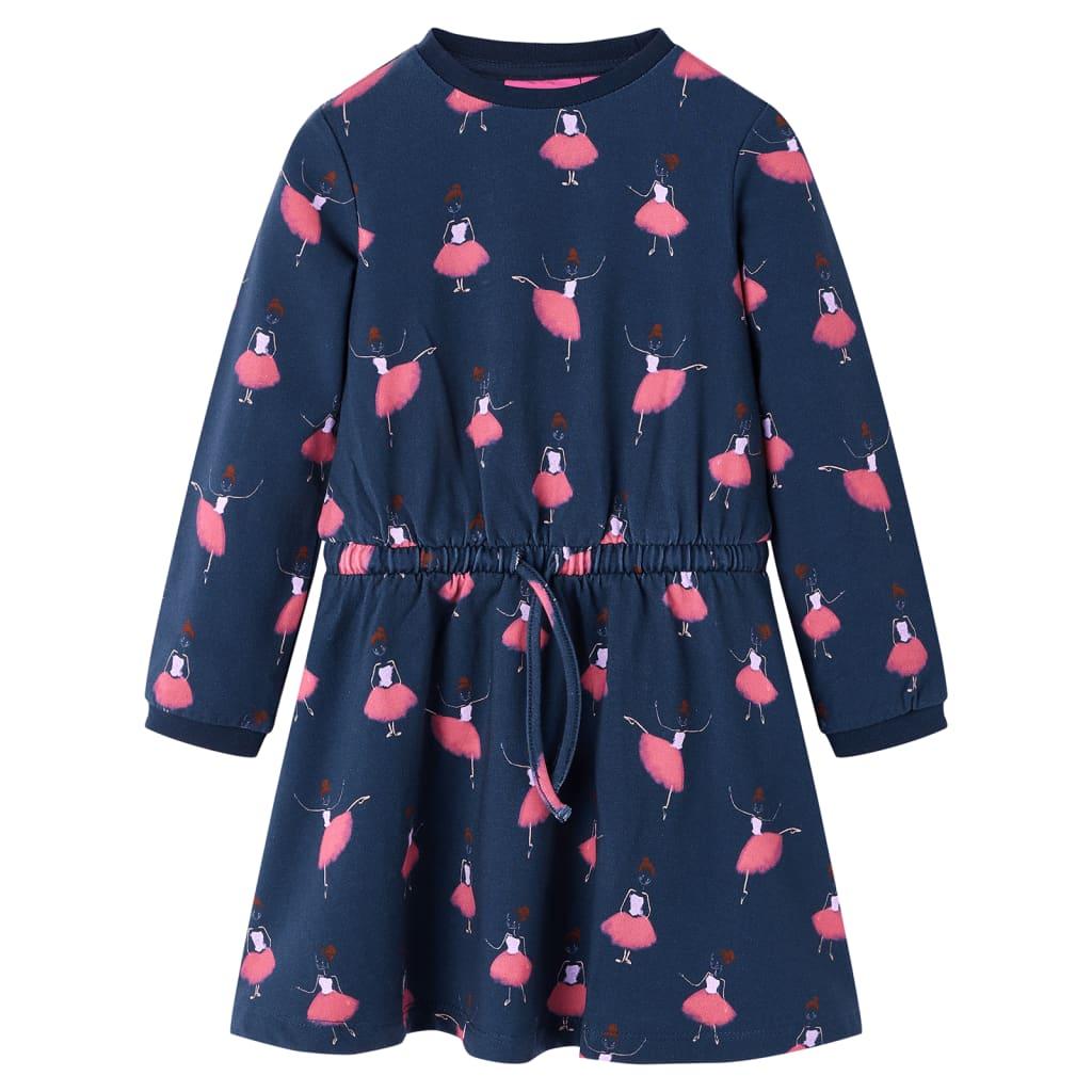 Kjole til børn str. 116 - marineblå med ballerina-print billede