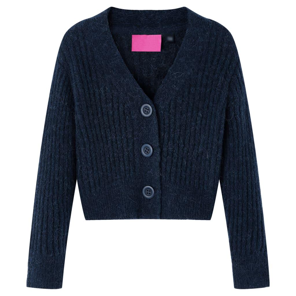 Strikket cardigan til børn str. 116 marineblå