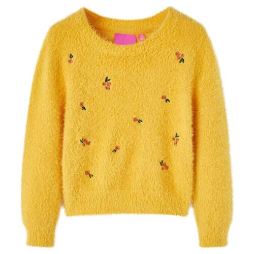 Sweater til børn str. 128 strikket okkergul
