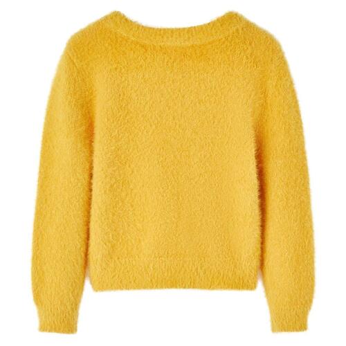 Sweater til børn str. 128 strikket okkergul