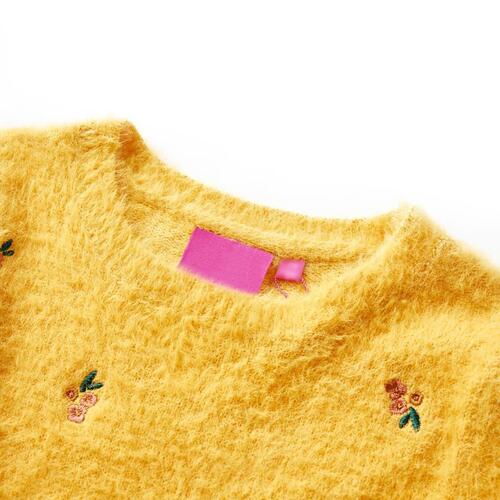 Sweater til børn str. 128 strikket okkergul