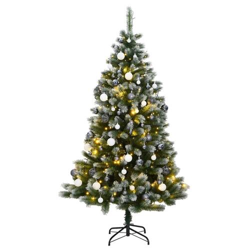 Kunstigt juletræ 300 LED'er og kuglesæt hængslet 180 cm