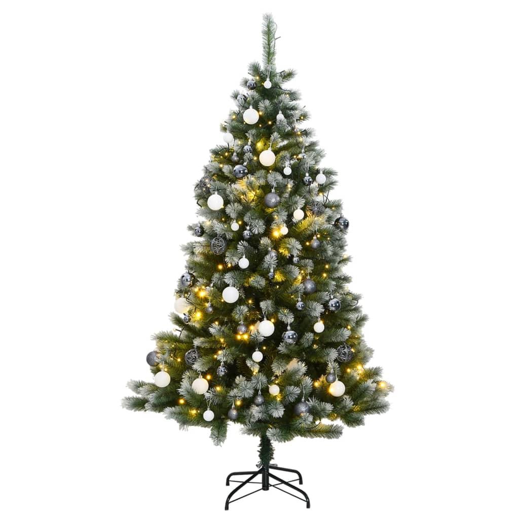Kunstigt juletræ 300 LED'er og kuglesæt hængslet 180 cm