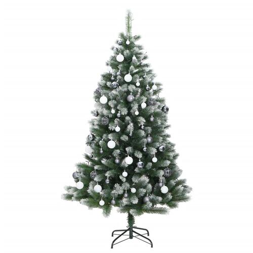 Kunstigt juletræ 300 LED'er og kuglesæt hængslet 180 cm
