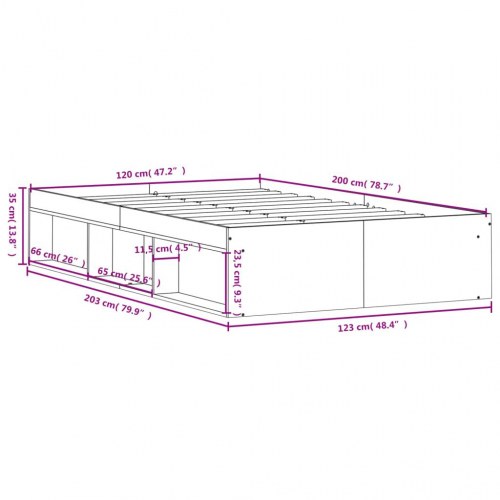Sengeramme med opbevaring 120x200 cm - grå sonoma-eg
