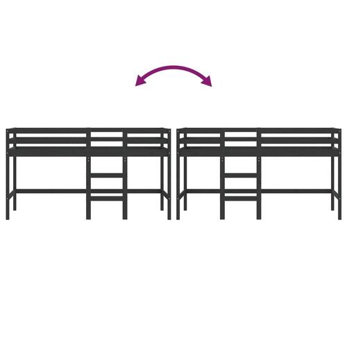 Højseng med stige 80x200 cm massivt fyrretræ sort