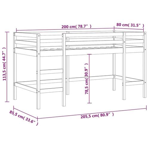 Højseng med stige 80x200 cm massivt fyrretræ