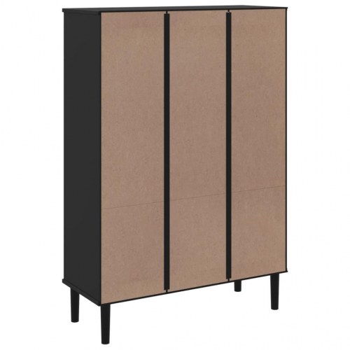 Bogreol SENJA i rattanlook - 90×35×130 cm, massivt fyrretræ, sort