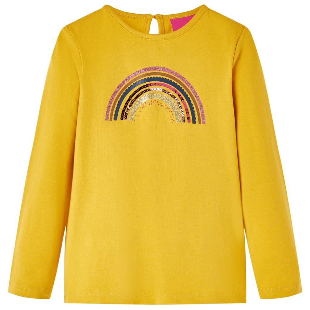 Langærmet T-shirt til børn str. 92 okkergul