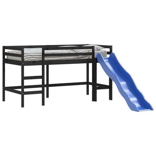 Højseng med rutsjebane 80x200 cm massivt fyrretræ sort