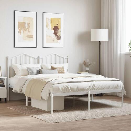 Sengeramme med sengegavl 140x190 cm metal hvid