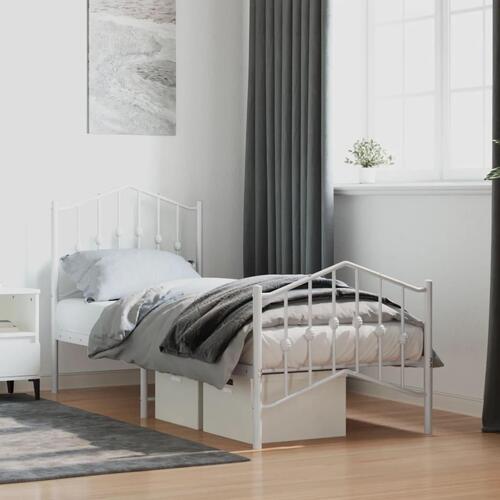 Sengeramme med sengegavl og fodgærde 75x190 cm metal hvid