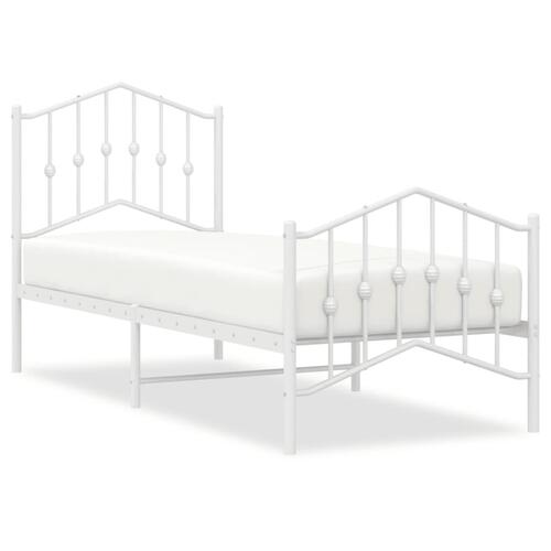 Sengeramme med sengegavl og fodgærde 75x190 cm metal hvid