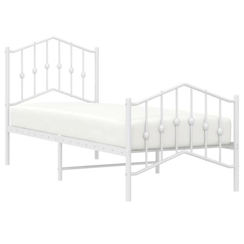 Sengeramme med sengegavl og fodgærde 75x190 cm metal hvid