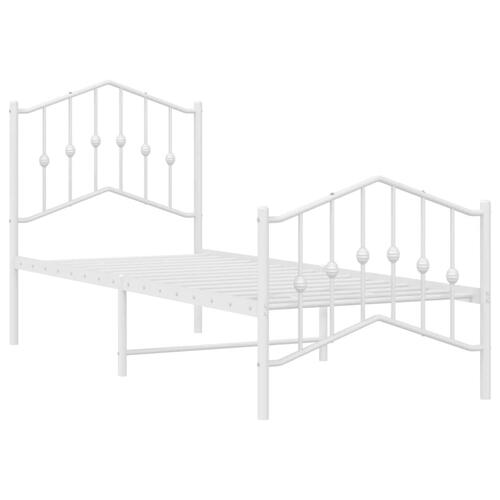 Sengeramme med sengegavl og fodgærde 75x190 cm metal hvid