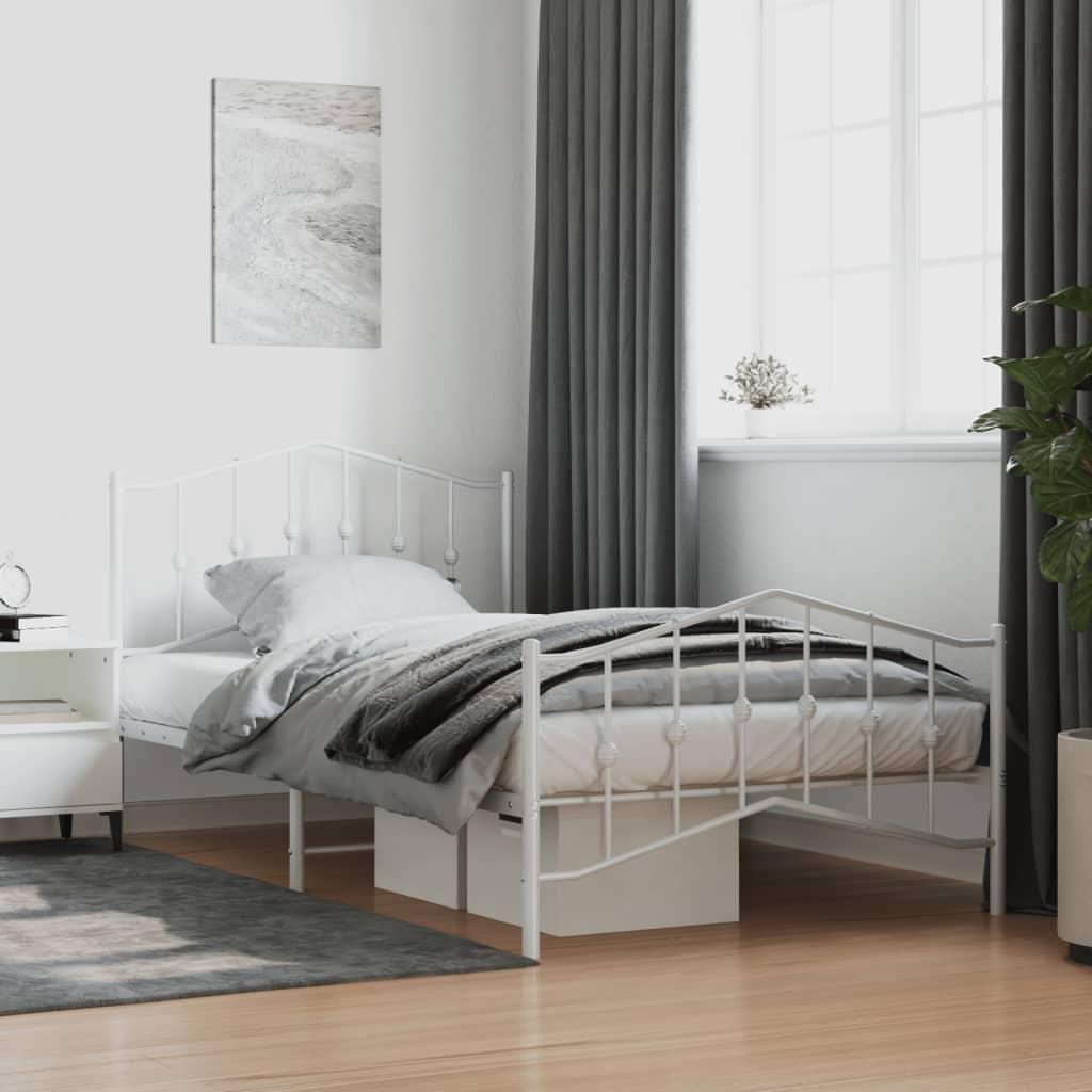 Sengeramme med sengegavl og fodgærde 107x203 cm metal hvid
