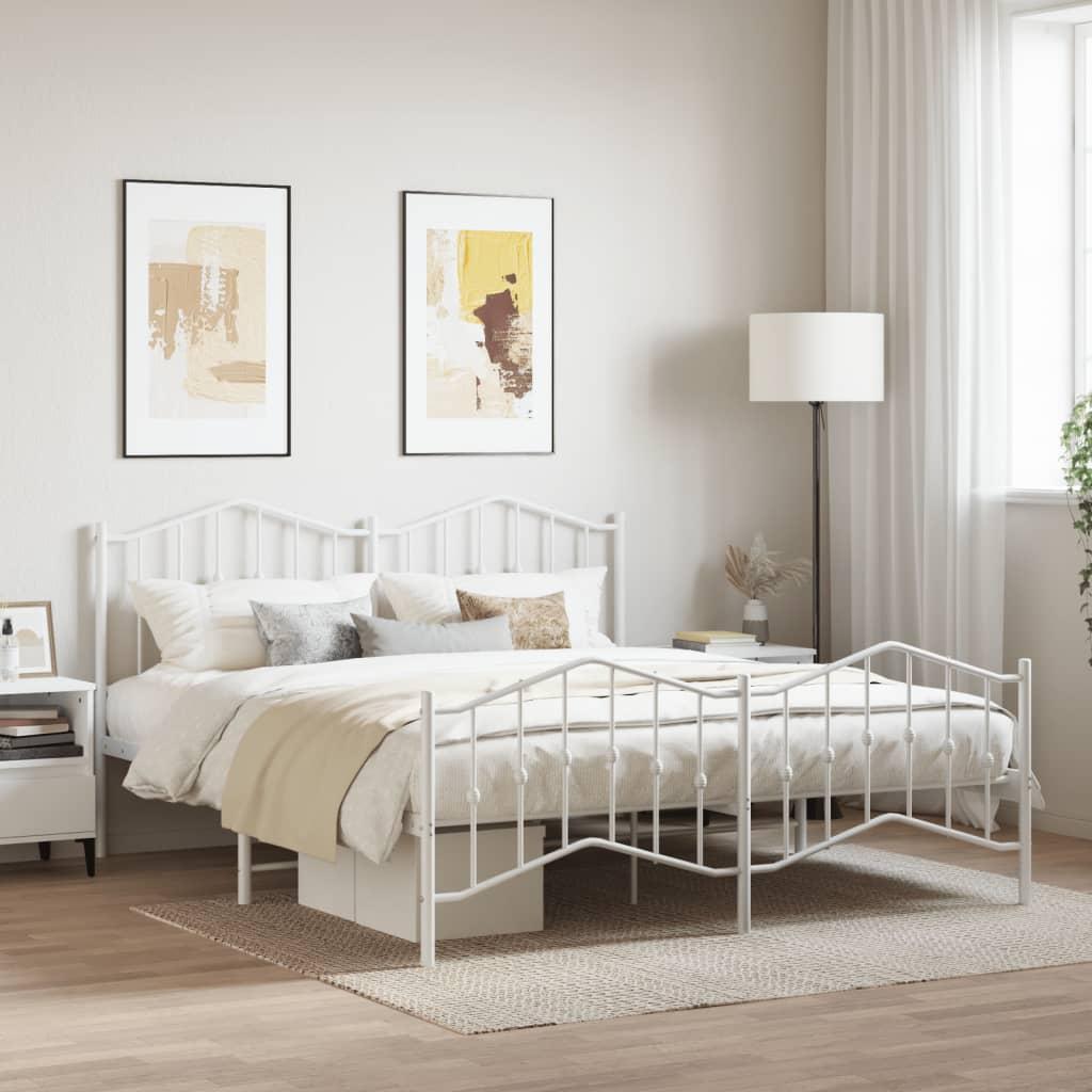 Sengeramme med sengegavl og fodgærde 160x200 cm metal hvid