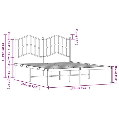 Sengeramme med sengegavl 135x190 cm metal hvid