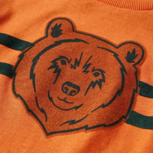 Langærmet børne-T-shirt med bjørneprint str. 104 - mørk orange