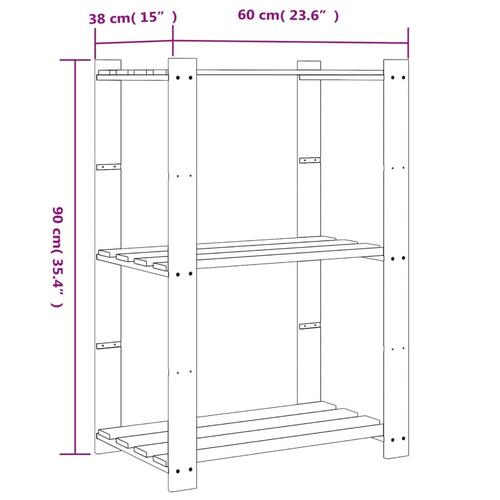 Opbevaringsreol 3 hylder 60x38x90 cm massivt fyrretræ sort