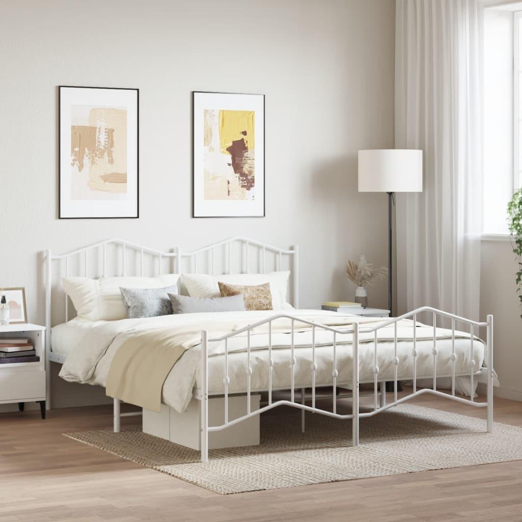 Sengeramme med sengegavl og fodgærde 183x213 cm metal hvid billede