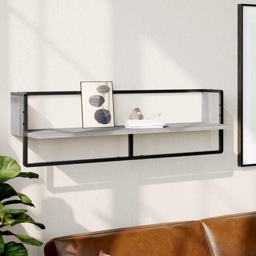Væghylde med stang 100x25x30 cm grå sonoma-eg