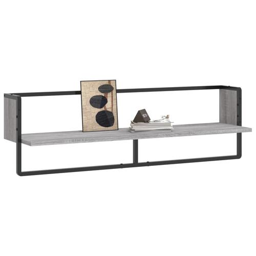 Væghylde med stang 100x25x30 cm grå sonoma-eg