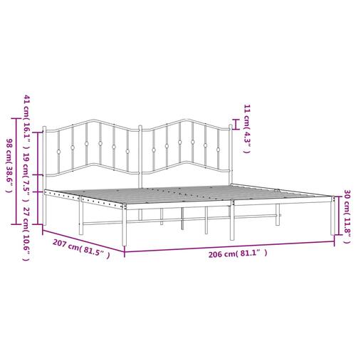 Sengeramme med sengegavl 200x200 cm metal hvid