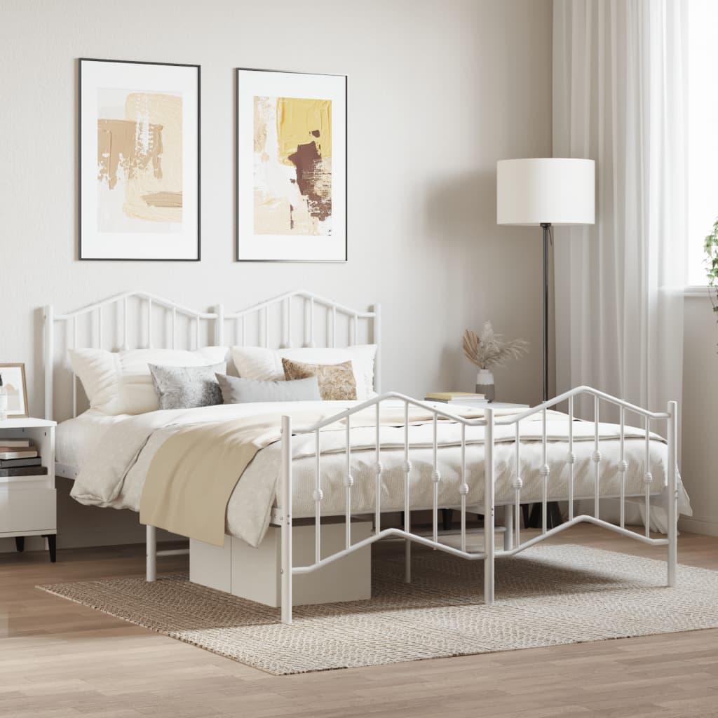Sengeramme med sengegavl og fodgærde 150x200 cm metal hvid