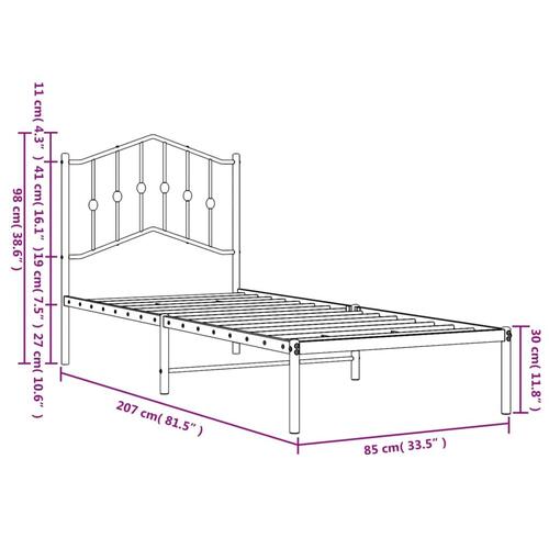 Sengeramme med sengegavl 80x200 cm metal hvid