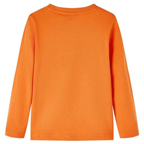 Langærmet børne-T-shirt med bjørneprint str. 116 - mørk orange