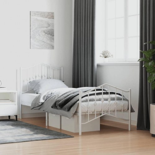 Sengeramme med sengegavl og fodgærde 90x190 cm metal hvid