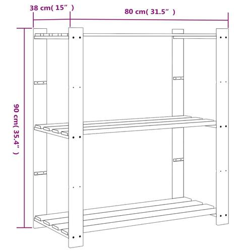 Opbevaringsreol 3 hylder 80x38x90 cm massivt fyrretræ sort